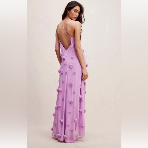 Free People Blossom Bliss Maxi Dress One Shoulder Floral Applique Lilac - Picture 3 of 4